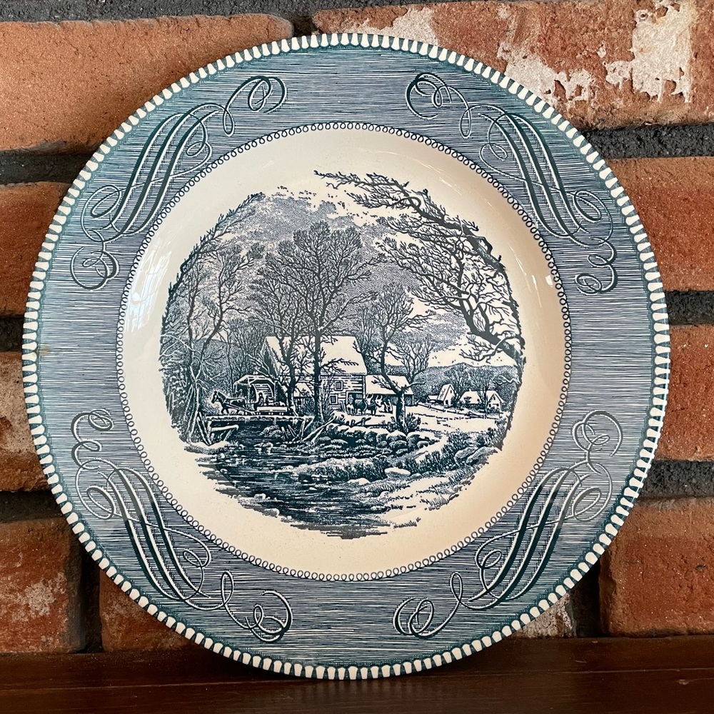 Currier and Ives Ceramic Plate by Royal China / Royal Ironstone Vintage Scene
